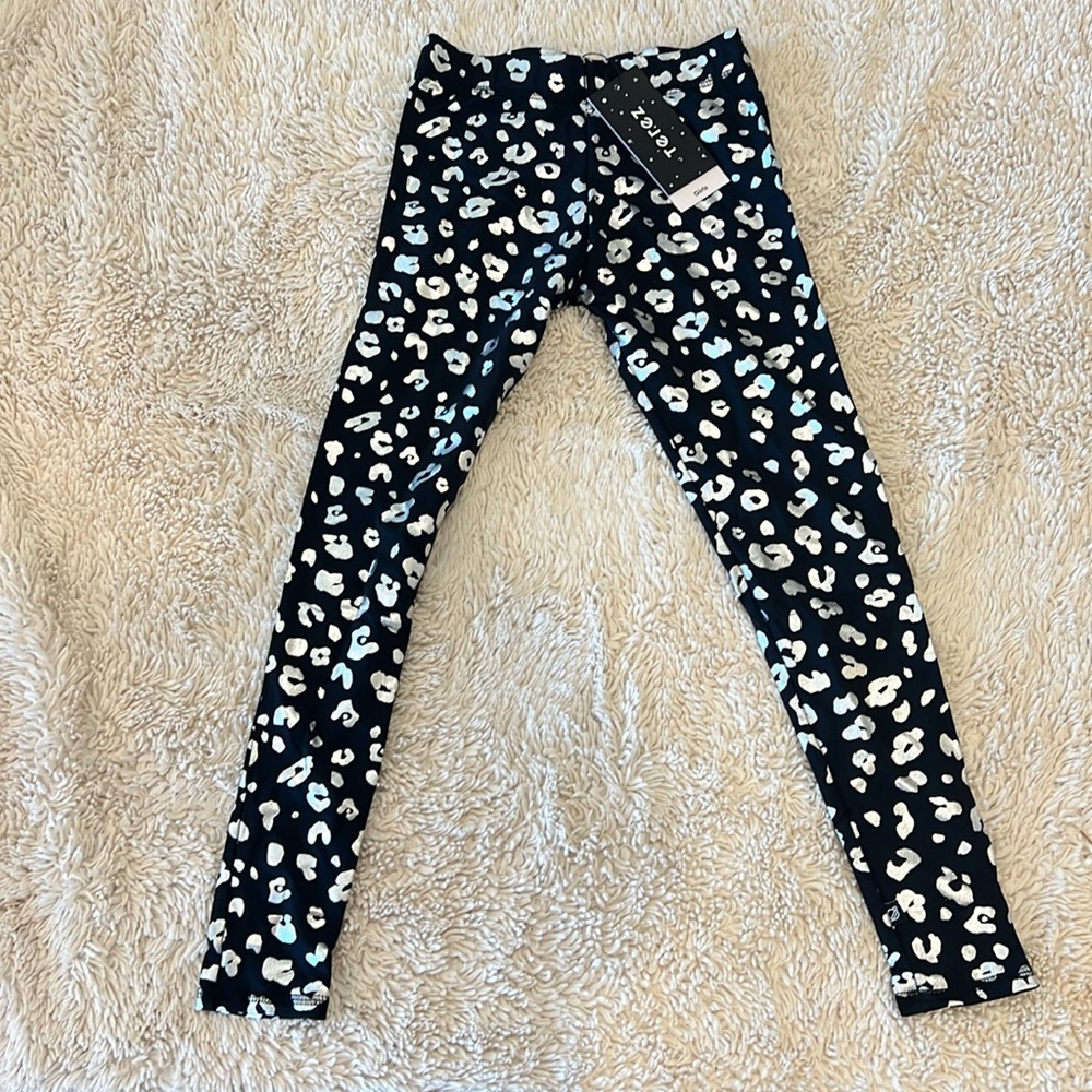 Girls Terez black and silver cheetah foil print leggings size large NWT